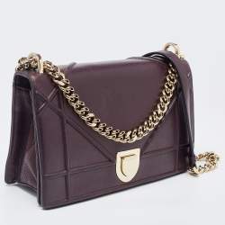 Pre Owned Dior Burgundy Leather Medium Diorama Shoulder Bag