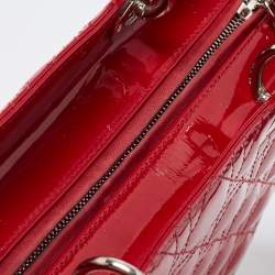 Pre Owned Dior Red Cannage Patent Leather Large Lady Dior Tote