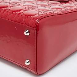 Pre Owned Dior Red Cannage Patent Leather Large Lady Dior Tote