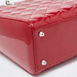 Pre Owned Dior Red Cannage Patent Leather Large Lady Dior Tote