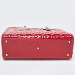 Pre Owned Dior Red Cannage Patent Leather Large Lady Dior Tote