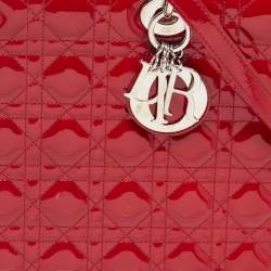 Pre Owned Dior Red Cannage Patent Leather Large Lady Dior Tote