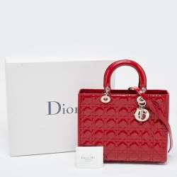Pre Owned Dior Red Cannage Patent Leather Large Lady Dior Tote