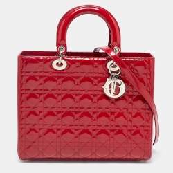 Pre Owned Dior Red Cannage Patent Leather Large Lady Dior Tote