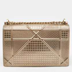 Pre Owned Dior Gold Microcannage Patent Leather Medium Diorama Flap Shoulder Bag