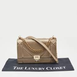 Pre Owned Dior Gold Microcannage Patent Leather Medium Diorama Flap Shoulder Bag