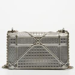 Pre Owned Dior Silver Micro Cannage Patent Leather Diorama Wallet on Chain 