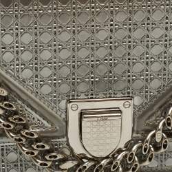 Pre Owned Dior Silver Micro Cannage Patent Leather Diorama Wallet on Chain 