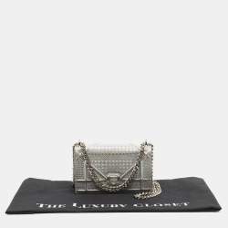 Pre Owned Dior Silver Micro Cannage Patent Leather Diorama Wallet on Chain 