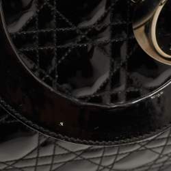 Pre Owned Dior Black Cannage Patent Leather Extra Large Lady Dior Tote