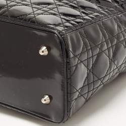 Pre Owned Dior Black Cannage Patent Leather Extra Large Lady Dior Tote