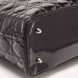 Pre Owned Dior Black Cannage Patent Leather Extra Large Lady Dior Tote