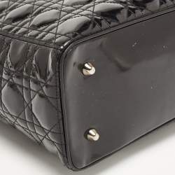 Pre Owned Dior Black Cannage Patent Leather Extra Large Lady Dior Tote
