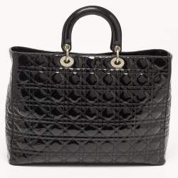 Pre Owned Dior Black Cannage Patent Leather Extra Large Lady Dior Tote