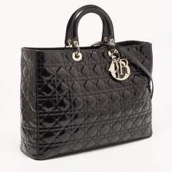 Pre Owned Dior Black Cannage Patent Leather Extra Large Lady Dior Tote