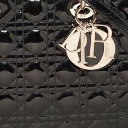 Pre Owned Dior Black Cannage Patent Leather Extra Large Lady Dior Tote
