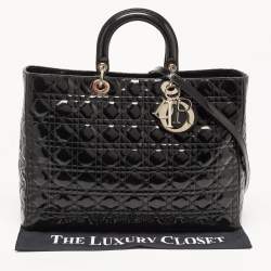 Pre Owned Dior Black Cannage Patent Leather Extra Large Lady Dior Tote