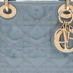 Pre Owned Dior Blue Cannage Patent Leather Small My Lady Dior Tote