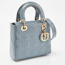 Pre Owned Dior Blue Cannage Patent Leather Small My Lady Dior Tote