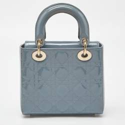 Pre Owned Dior Blue Cannage Patent Leather Small My Lady Dior Tote