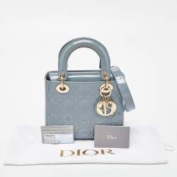 Pre Owned Dior Blue Cannage Patent Leather Small My Lady Dior Tote