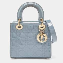 Pre Owned Dior Blue Cannage Patent Leather Small My Lady Dior Tote