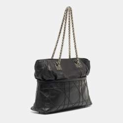Pre Owned Dior Black Cannage Leather Granville Chain Link Tote