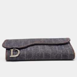 Pre Owned Dior Dark Blue Denim Diorissimo Saddle Continental Wallet