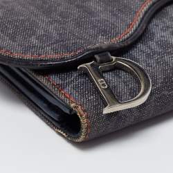 Pre Owned Dior Dark Blue Denim Diorissimo Saddle Continental Wallet