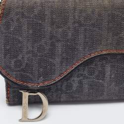 Pre Owned Dior Dark Blue Denim Diorissimo Saddle Continental Wallet