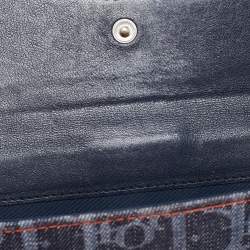 Pre Owned Dior Dark Blue Denim Diorissimo Saddle Continental Wallet