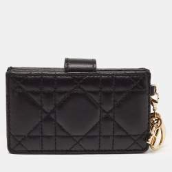 Pre Owned Dior Black Cannage Leather Lady Dior 5 Gusset Card Holder
