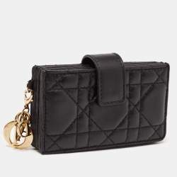 Pre Owned Dior Black Cannage Leather Lady Dior 5 Gusset Card Holder