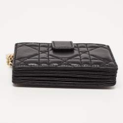 Pre Owned Dior Black Cannage Leather Lady Dior 5 Gusset Card Holder