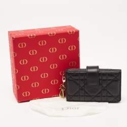 Pre Owned Dior Black Cannage Leather Lady Dior 5 Gusset Card Holder