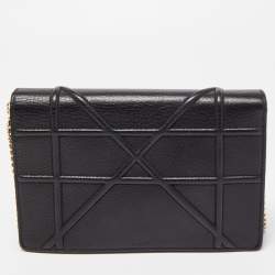 Pre Owned Dior Black Leather Diorama Wallet on Chain