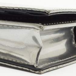 Pre Owned Dior Silver Micro Cannage Patent Leather Lady Dior Card Case