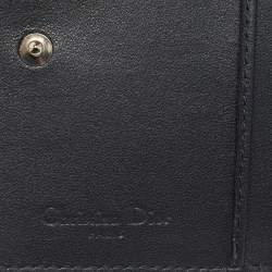 Pre Owned Dior Silver Micro Cannage Patent Leather Lady Dior Card Case