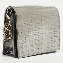 Pre Owned Dior Silver Micro Cannage Patent Leather Lady Dior Card Case