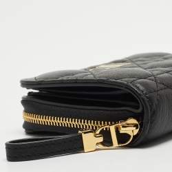Pre Owned Dior Black Cannage Leather Caro Zip Compact Wallet