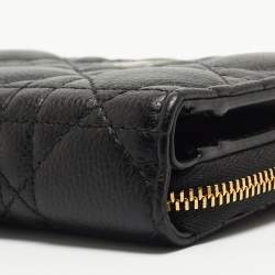 Pre Owned Dior Black Cannage Leather Caro Zip Compact Wallet