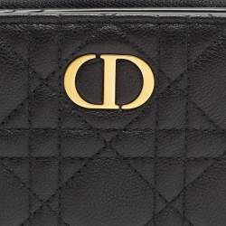 Pre Owned Dior Black Cannage Leather Caro Zip Compact Wallet