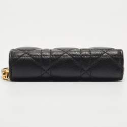 Pre Owned Dior Black Cannage Leather Caro Zip Compact Wallet