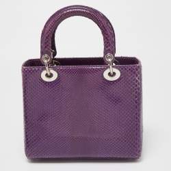 Pre Owned Dior Purple Python Medium Lady Dior Tote