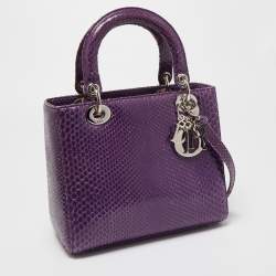 Pre Owned Dior Purple Python Medium Lady Dior Tote