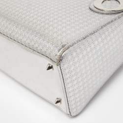 Pre Owned Dior Silver Micro Cannage Patent Leather Medium Lady Dior Tote