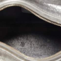 Pre Owned Dior Silver Micro Cannage Patent Leather Medium Lady Dior Tote