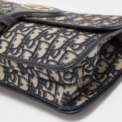 Pre Owned Dior Navy Blue Oblique Canvas and Leather CD Logo Chain Bag