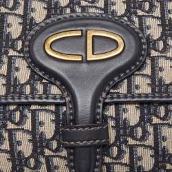 Pre Owned Dior Navy Blue Oblique Canvas and Leather CD Logo Chain Bag