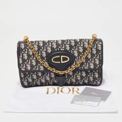 Pre Owned Dior Navy Blue Oblique Canvas and Leather CD Logo Chain Bag